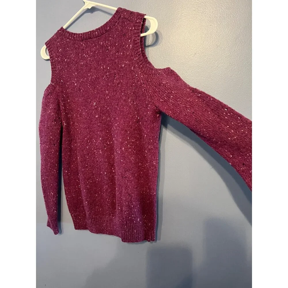 Ann Taylor Factory Burgundy/Purple Knitted‎ Cold Shoulder Sweater Size Large